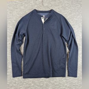 Rabbit Running Men's Large Blue  Henley Thermal Long Sleeve Snap Front